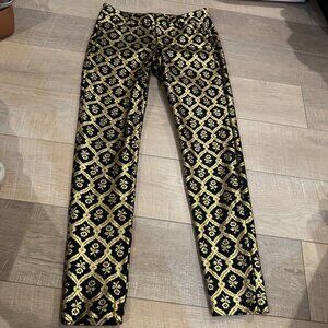 OLD NAVY WOMENS PIXIE PANTS MID RISE GOLD BLACK SIZE 6 HOLIDAY PARTY